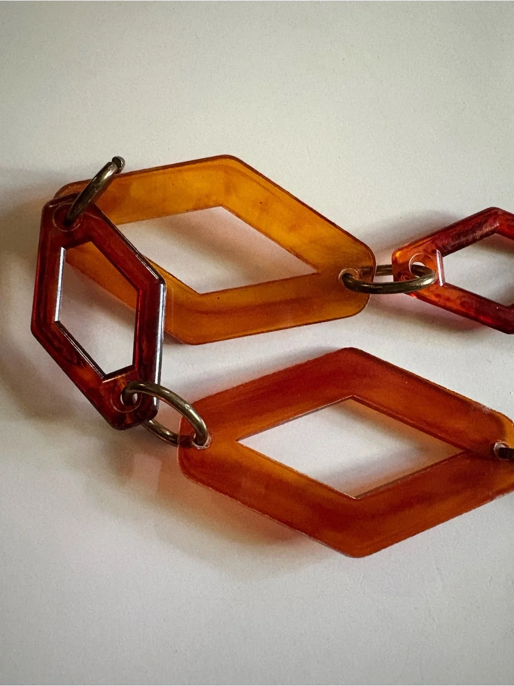 Vintage Amber Adjustable Geometric Link Belt - Gold Accents